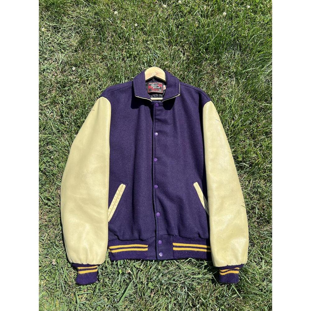 Vintage 80's Golden Thread Varsity Jacket - Purple & Cream